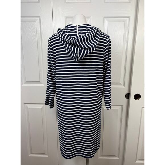 Loft Swim Women's Striped V-Neck Terry Hooded Cover Up Dress Size L Navy NWT - Picture 6 of 10